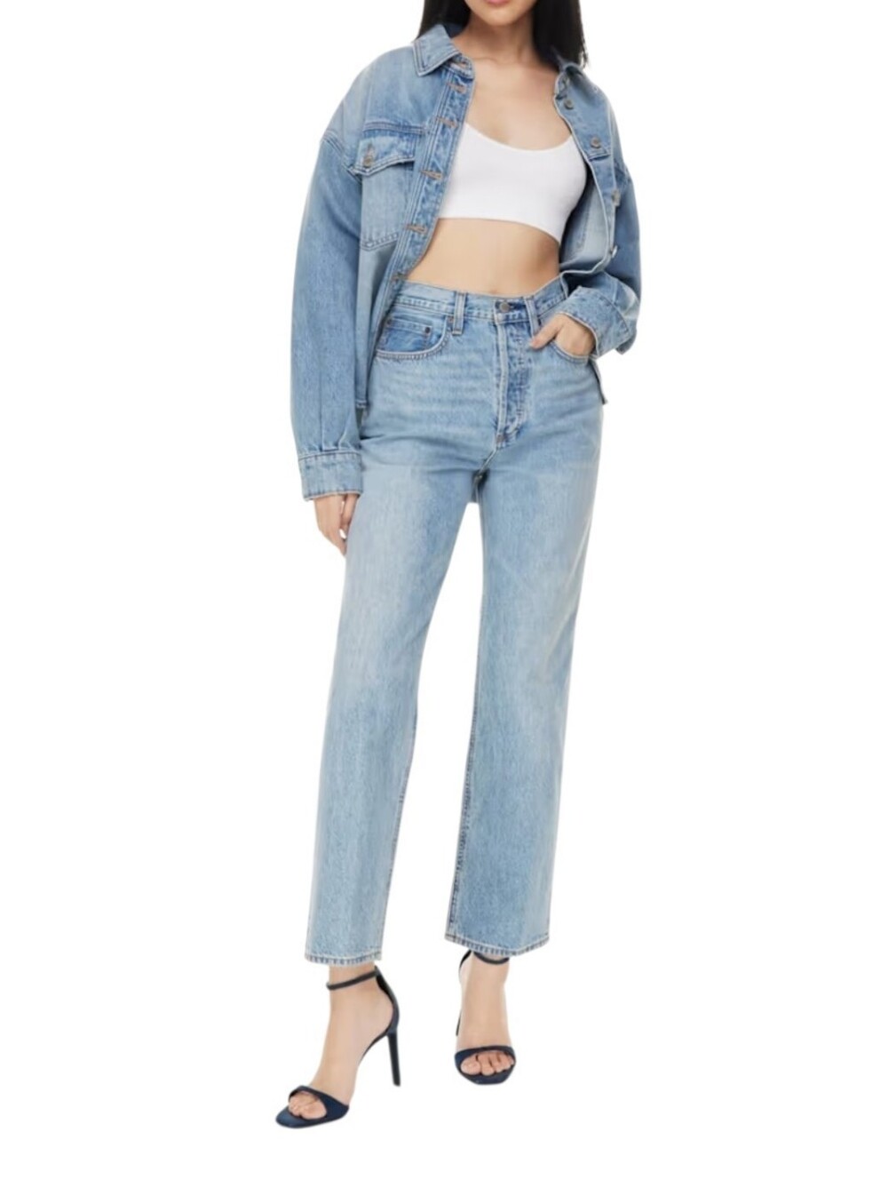 Denim Forum The Joni High Rise Loose Light Blue Straight Leg Jeans 29 Length